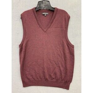 Express Design Studio V Neck Sweater Vest Large Red 100% Merino Wool Sleeveless